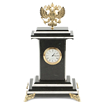 Часы настольные бронзовые с Гербом России из натурального камня Змевик Stone Clock варинант исполнения - 1 | Loft Concept в Новосибирске