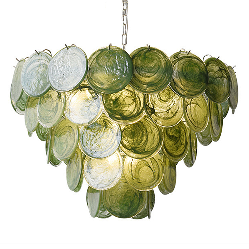Люстра из зеленых стеклянных дисков с перламутровым эффектом Green Glowing Glaze Зеленый Серебряный Люстра из зеленых стеклянных дисков с перламутровым эффектом Green Glowing Glaze Зеленый Серебряный в Новосибирске | Loft Concept