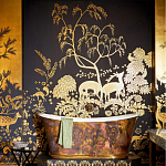 Обои ручная роспись в стиле Арт-деко Rateau Original colourway on Deep Rich Gold gilded paper варинант исполнения - 1 | Loft Concept в Новосибирске