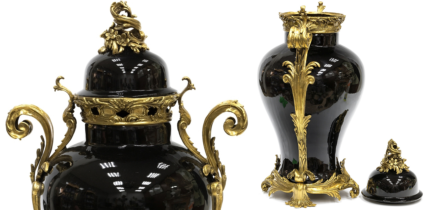 Большая ваза Selenia Black Vase Bronze Patterns Большая ваза Selenia Black Vase Bronze Patterns - Loft-Concept в Новосибирске