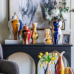 Ваза с крышкой и мазками синего и золого цвета на белом фоне Chinoiserie Ceramics варинант исполнения - 6 | Loft Concept в Новосибирске