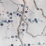 Обои ручная роспись Plum Blossom Inky Hokusai on Sterling Silver gilded silk варинант исполнения - 2 | Loft Concept в Новосибирске