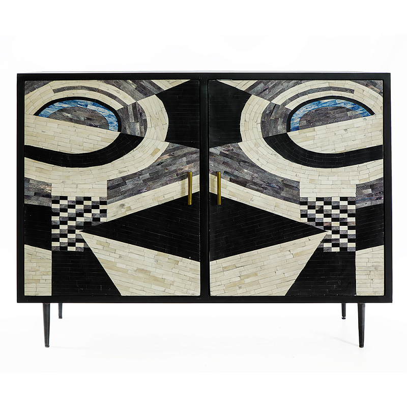Буфет в гостиную с инкрустацией  Bone Inlay sideboard - 2 doors ivory ( слоновая кость ) Черный Голубой в Новосибирске | Loft Concept 