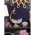 Чаша из прозрачного стекла на бронзовой подставке в виде павлина с рельефным хвостом Eden Garden варинант исполнения - 3 | Loft Concept в Новосибирске