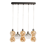 Люстра с 3-мя плафонами волнообразной формы цвета янтарь и 2-мя прозрачными шарообразными плафонами Lucid Rain  варинант исполнения - 2 | Loft Concept в Новосибирске