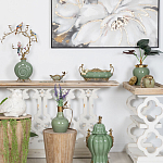 Кувшин зеленого цвета из фарфора с бронзовой крышкой и изогнутой ручкой Eden Garden porcelain and bronze варинант исполнения - 3 | Loft Concept в Новосибирске