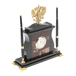 Часы настольные с Гербом России и 2-мя шариковыми ручками в комплекте Stone Clock варинант исполнения - 6 | Loft Concept в Новосибирске