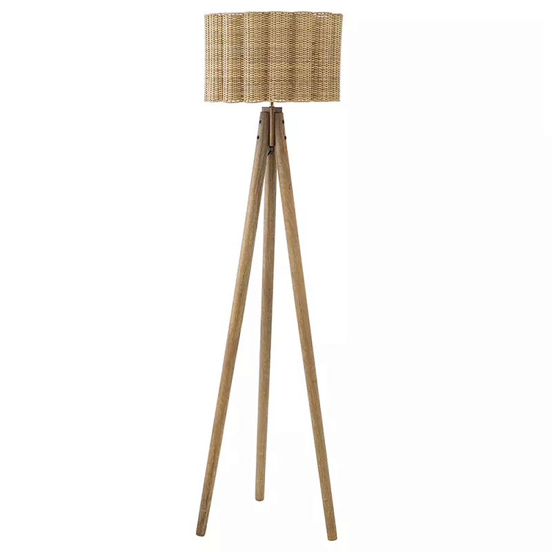 Торшер с плетеным абажуром на основании в виде треноги Lamp with Wicker Lampshade Бежевый в Новосибирске | Loft Concept 