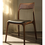 Стул деревянный с мягким сиденьем из черной натуральной кожи Moon Walnut Furniture варинант исполнения - 11 | Loft Concept в Новосибирске