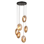 Люстра каскадная с 6-ю стеклянными круглыми плафонами янтарного цвета Savio Glass Disc Light варинант исполнения - 1 | Loft Concept в Новосибирске