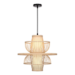 Подвесной светильник фигурный из деревянных прутьев с плафоном из натуральной ткани Light Inside the Cell варинант исполнения - 1 | Loft Concept в Новосибирске