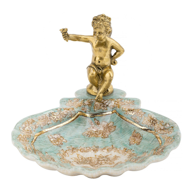 Блюдо с бронзовым ангелом Porcelain Angels of Paradise Бронза Бирюзовый Золотой в Новосибирске | Loft Concept 