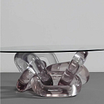 Дизайнерский журнальный стол с круглой прозрачной столешницей и основанием в виде цепи Hua Wang варинант исполнения - 1 | Loft Concept в Новосибирске