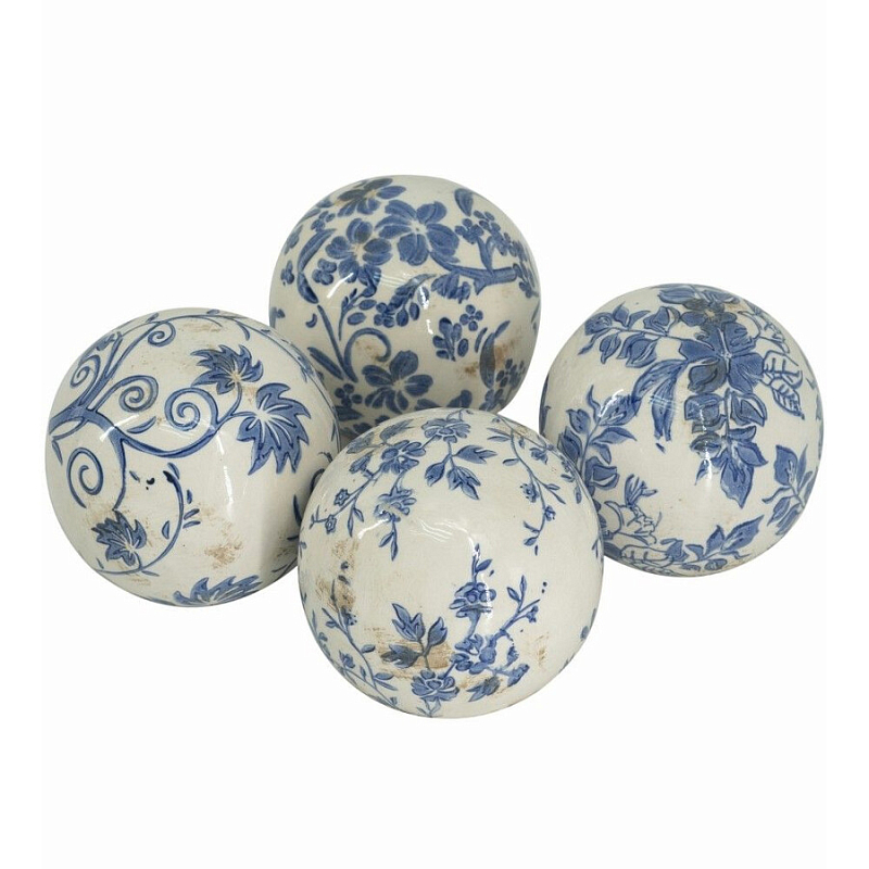 Набор керамических шаров с синей росписью Oriental Blue & White Ornament Vases Белый Синий Набор керамических шаров с синей росписью Oriental Blue & White Ornament Vases Белый Синий в Новосибирске | Loft Concept