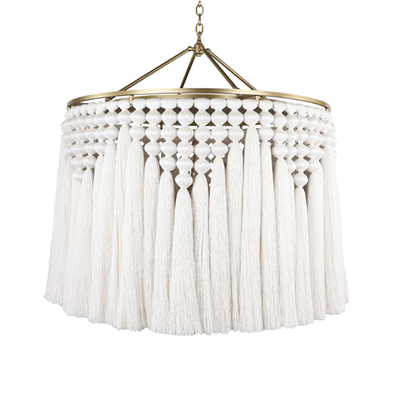 Люстра белая плетеная с кисточками Boho Tassel Chandelier Белый Латунь Люстра белая плетеная с кисточками Boho Tassel Chandelier Белый Латунь в Новосибирске | Loft Concept
