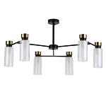 Люстра потолочная с 6-ю цилиндрическими плафонами из стекла и черным каркасом Noir Poise варинант исполнения - 1 | Loft Concept в Новосибирске