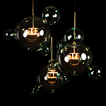 Люстра подвесная с прозрачными бирюзовыми стеклянными шарами и круглым основанием 3 лампы Giopato & Coombes варинант исполнения - 6 | Loft Concept в Новосибирске