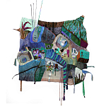 Панно гобелен яркие Пространство-Время TimeSpace Blue варинант исполнения - 2 | Loft Concept в Новосибирске