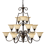 Люстра трехъярусная бронзового цвета с 15-ю кремовыми плафонами в форме чаш Hinkley варинант исполнения - 1 | Loft Concept в Новосибирске