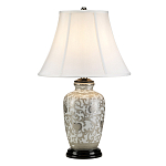 Настольная лампа с фарфоровым основанием с декоративным орнаментом и белым абажуром на темной круглой подставке Elstead Lighting варинант исполнения - 11 | Loft Concept в Новосибирске