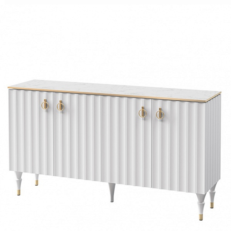 Консоль четырёхдверная с белым рельефным фасадом Expanses of Beauty Белый Золотой Белый Мрамор Bianco в Новосибирске | Loft Concept 