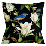 Декоративная подушка чёрная с изображением птицы в саду Blooming Blue Birds варинант исполнения - 1 | Loft Concept в Новосибирске
