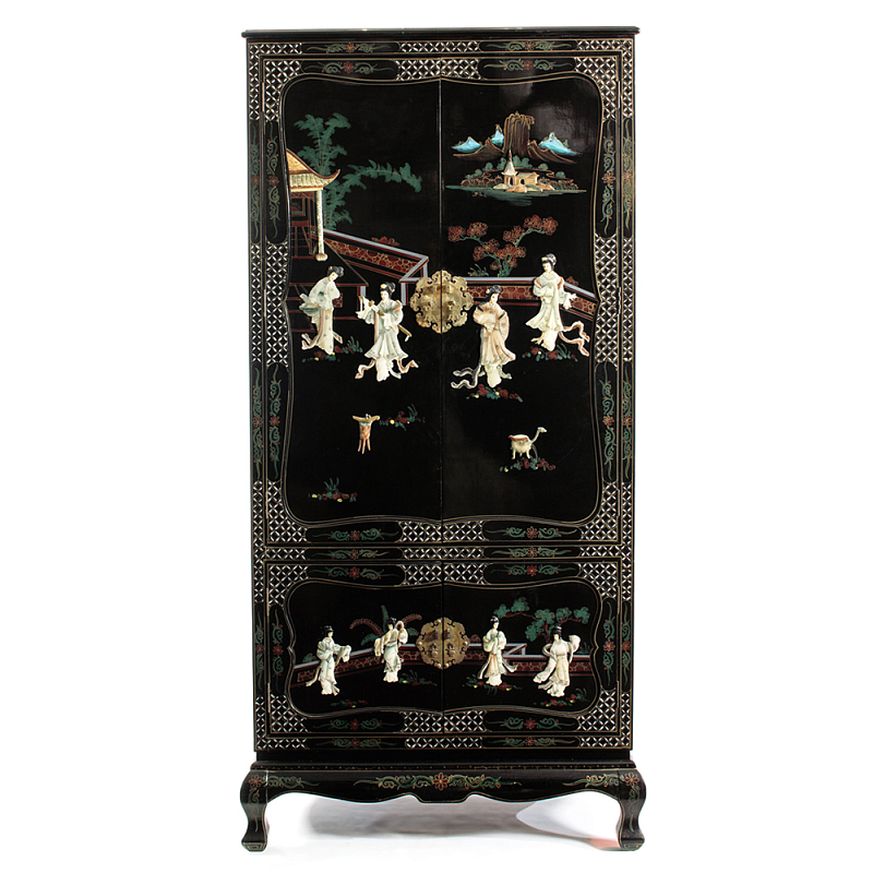 Шкаф черный в китайском стиле Chinese Cabinet Black Черный Мульти Шкаф черный в китайском стиле Chinese Cabinet Black Черный Мульти в Новосибирске | Loft Concept