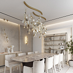 Люстра с золотистыми трубками и прозрачными стеклянными листьями на подвесах Sylva  варинант исполнения - 5 | Loft Concept в Новосибирске