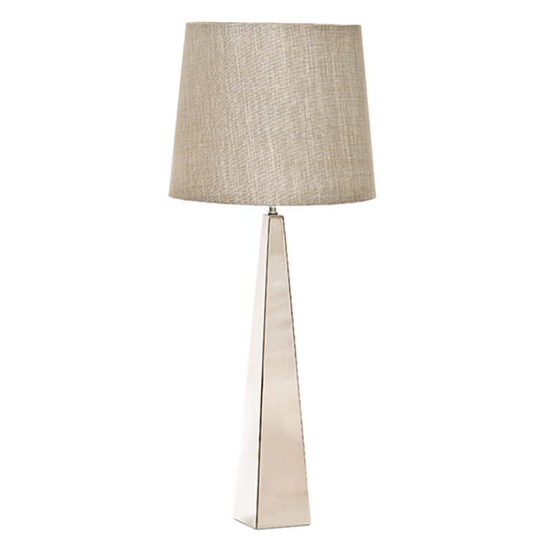 Настольная лампа с высоким основанием из металла и бежевым цилиндрическим абажуром из искусственного шелка Elstead Lighting Никель Белый Бежевый в Новосибирске | Loft Concept 