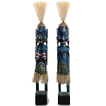 Комплект из 2-х деревянных статуэток Asmat Straw Headdress Statuettes Blue Tattoo варинант исполнения - 5 | Loft Concept в Новосибирске