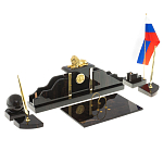 Настольный письменный набор из чёрного обсидиана с декором в виде льва Golden Lion варинант исполнения - 2 | Loft Concept в Новосибирске