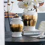 Ваза белая с крышкой и золотистыми фрагментами Chinoiserie Ceramics варинант исполнения - 1 | Loft Concept в Новосибирске