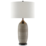 Настольная лампа керамическая с тканевым цилиндрическим абажуром Bullet варинант исполнения - 2 | Loft Concept в Новосибирске