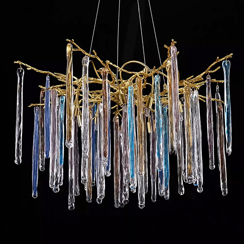 Люстра на подвесе с каркасом из металла и цветными подвесками из стекла Droplet Chandelier Золотой Прозрачный Голубой Янтарный Люстра на подвесе с каркасом из металла и цветными подвесками из стекла Droplet Chandelier Золотой Прозрачный Голубой Янтарный в Новосибирске | Loft Concept