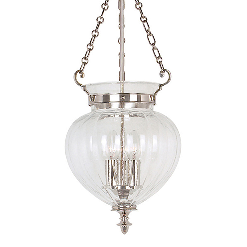 Подвесной светильник цвета никель с прозрачным ребристым стеклянным плафоном в классическом стиле Elstead Lighting Прозрачное Стекло Никель в Новосибирске | Loft Concept 