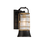 Настенный фонарь цилиндрической формы с рифленым стеклом в золотом каркасе на черном прямоугольном основании Eurofase варинант исполнения - 11 | Loft Concept в Новосибирске