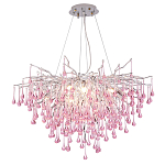 Люстра серебрянная с розовыми стеклянными подвесками в форме капель FAIRYTREE Light варинант исполнения - 3 | Loft Concept в Новосибирске