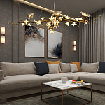 Люстра в виде золотой ветки с цветами и птичками Marvelous Garden варинант исполнения - 2 | Loft Concept в Новосибирске