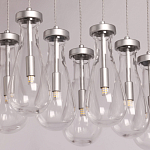 Люстра с 9-ю прозрачными плафонами из стекла в форме капли на прямоугольном потолочном основании цвета хром Lucid Rain  варинант исполнения - 4 | Loft Concept в Новосибирске