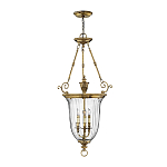 Подвесной светильник латунный с рифленым прозрачным плафоном и тремя свечеподобными лампами в классическом стиле Hinkley варинант исполнения - 2 | Loft Concept в Новосибирске
