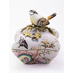 Шкатулка фиолетового цвета с рисунком бабочек и крышкой с фигуркой птицы на ветке Eden Garden варинант исполнения - 2 | Loft Concept в Новосибирске