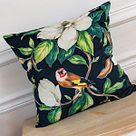 Декоративная подушка чёрная с изображением птиц и цветов Blooming Birds 2 варинант исполнения - 2 | Loft Concept в Новосибирске