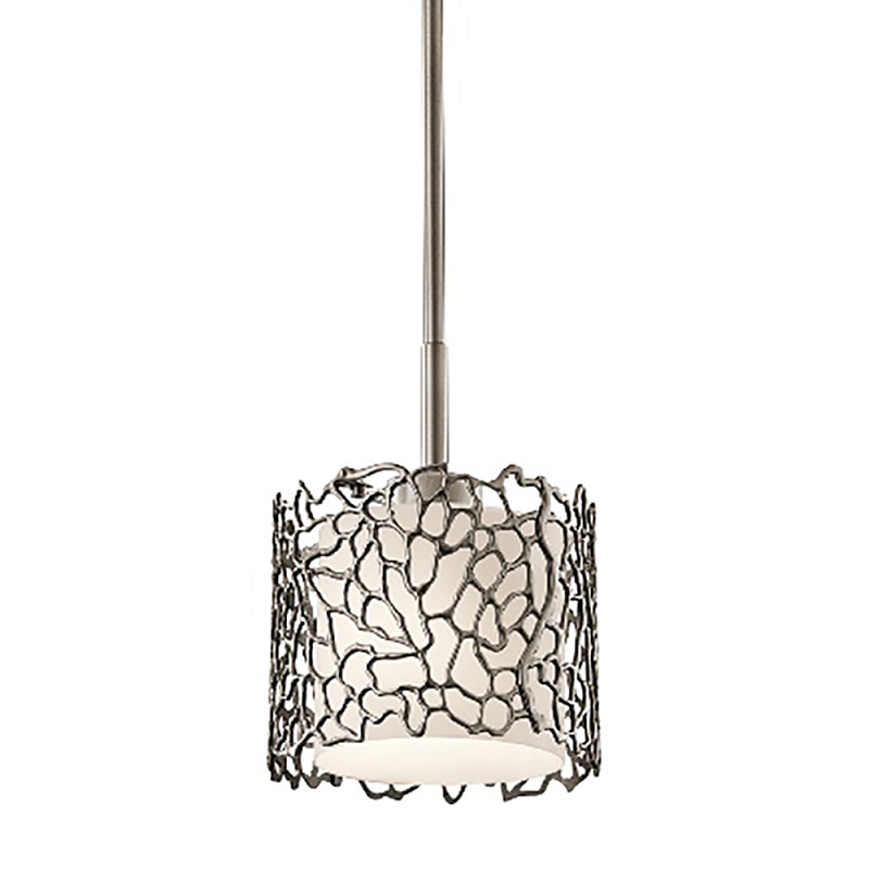 Подвесной светильник с цилиндрическим белым плафоном с ажурным узором цвета олово Kichler Олово Белый Бежевый в Новосибирске | Loft Concept 