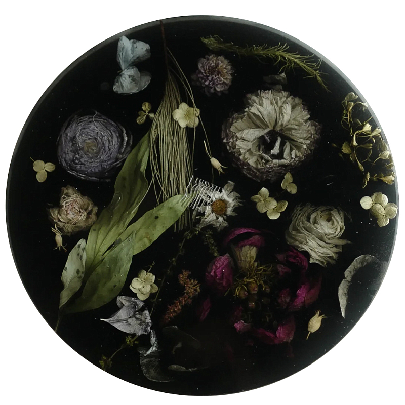Круглый поднос из эпоксидной смолы с цветами черный Epoxy Resin Flowers Tray Black Черный Мульти Круглый поднос из эпоксидной смолы с цветами черный Epoxy Resin Flowers Tray Black Черный Мульти в Новосибирске | Loft Concept