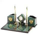 Настольный письменный набор из змеевика с часами и гербом Successful Leader варинант исполнения - 2 | Loft Concept в Новосибирске