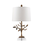 Настольная лампа с кремовым льняным цилиндрическим абажуром и ножкой в форме золотистой ветки Gilded Nola варинант исполнения - 7 | Loft Concept в Новосибирске