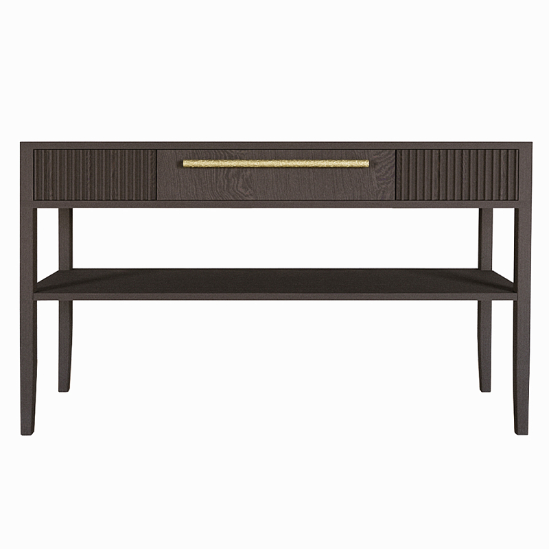 Дизайнерская Консоль с полкой и ящиком Primo Темный орех Орех Золотой в Новосибирске | Loft Concept 