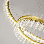 Люстра подвесная двухъярусная с золотистымыми кольцами и прозрачными стеклянными элементами Ring Horizontal варинант исполнения - 3 | Loft Concept в Новосибирске