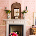 Обои ручная роспись Jharokha Arches Original colourway on pink painted Xuan paper варинант исполнения - 4 | Loft Concept в Новосибирске