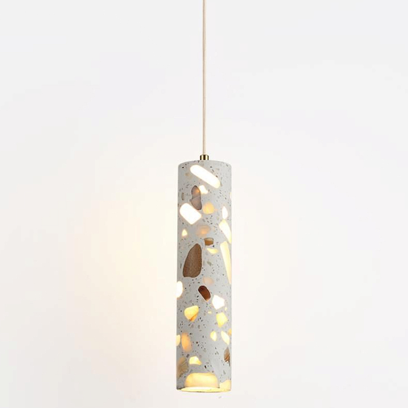 Подвесной светильник с цилиндрическим белым бетонным плафоном Terrazzo Light Бронза Серый Подвесной светильник с цилиндрическим белым бетонным плафоном Terrazzo Light Бронза Серый в Новосибирске | Loft Concept